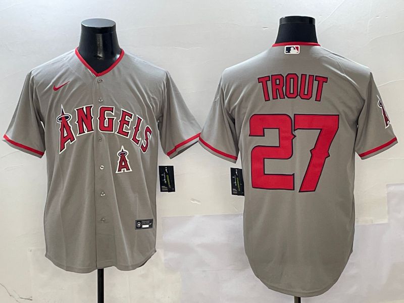 Men Los Angeles Angels #27 Trout Grey Game 2025 Nike MLB Jersey style 7